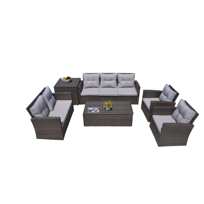 Moda Ensemble de canapé en osier 6 pièces Meubles de section extérieure (avec housse de pluie) - 2,7 m x 3,6 m