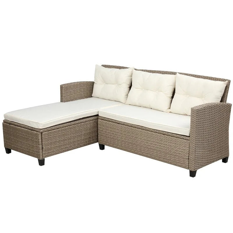 Canapé d'angle de terrasse en osier 4 pièces avec coussins d'assise