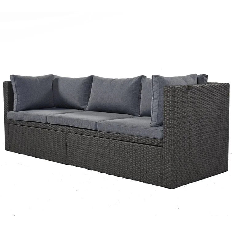 Lit de repos rectangulaire pour terrasse extérieure avec auvent rétractable et coussins