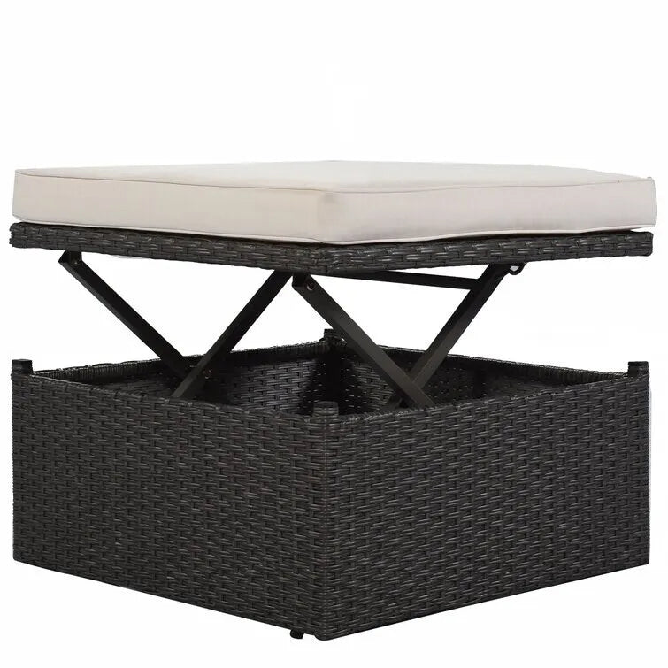 Lit de repos rectangulaire pour terrasse extérieure avec auvent rétractable et coussins
