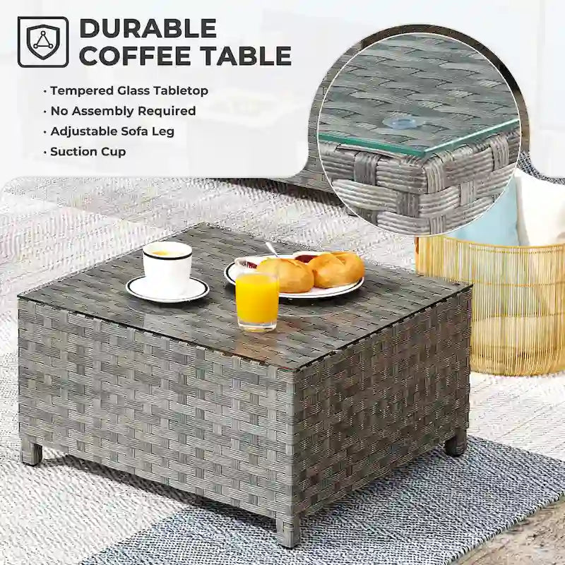 HOOOWOOO 10-piece Outdoor Furniture Rattan Sectional Set with Fire Pit Table.