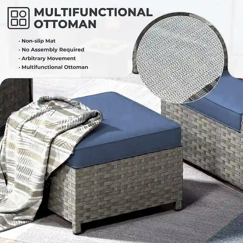 HOOOWOOO 10-piece Outdoor Furniture Rattan Sectional Set with Fire Pit Table.