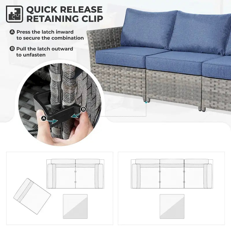 HOOOWOOO 10-piece Outdoor Furniture Rattan Sectional Set with Fire Pit Table.