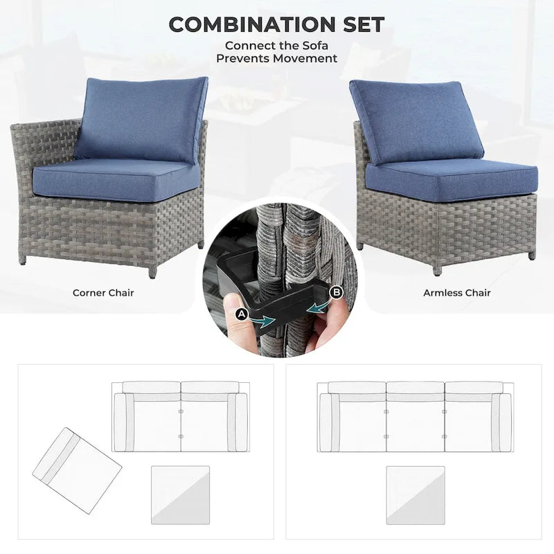 HOOOWOOO 10-piece Outdoor Furniture Rattan Sectional Set with Fire Pit Table.