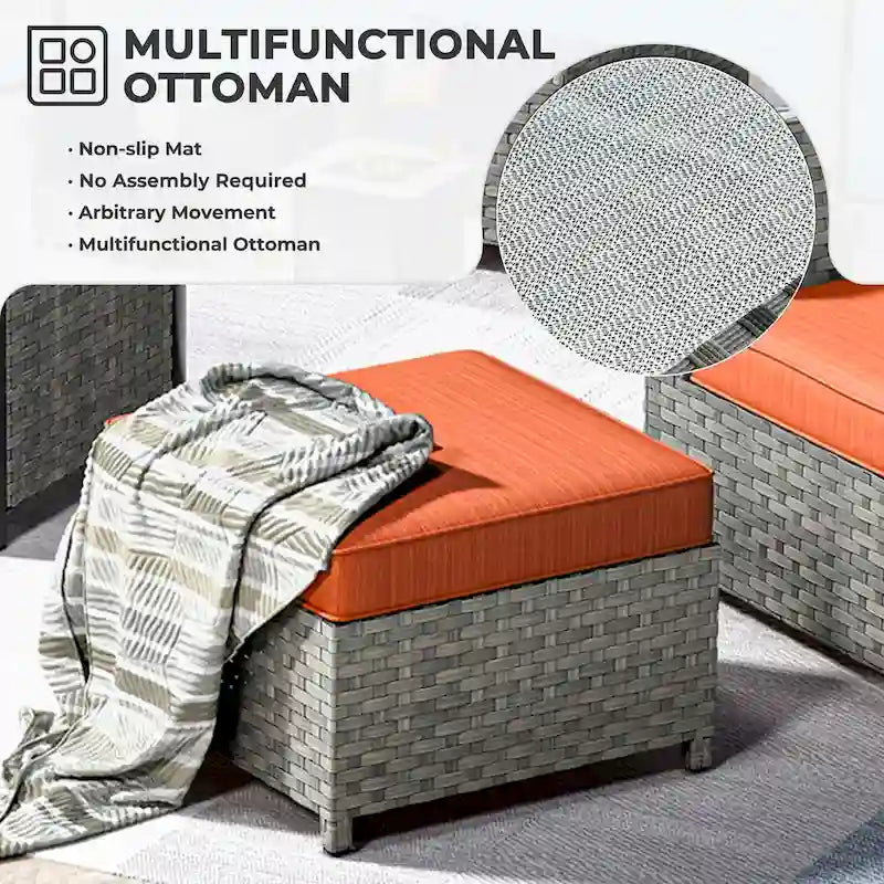 HOOOWOOO 10-piece Outdoor Furniture Rattan Sectional Set with Fire Pit Table.