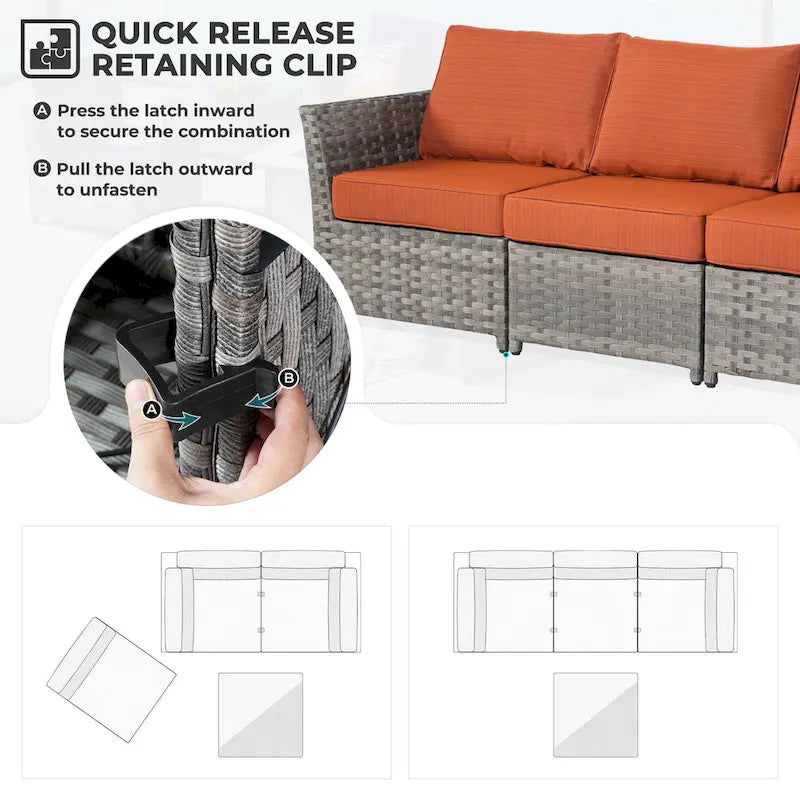 HOOOWOOO 10-piece Outdoor Furniture Rattan Sectional Set with Fire Pit Table.