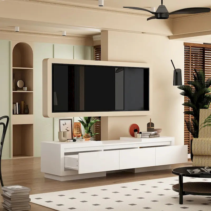 Meuble TV extensible rétractable pour centre de divertissement en tissu stretch