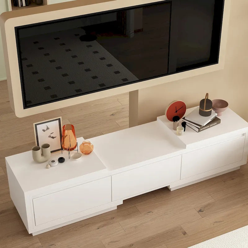 Meuble TV extensible rétractable pour centre de divertissement en tissu stretch