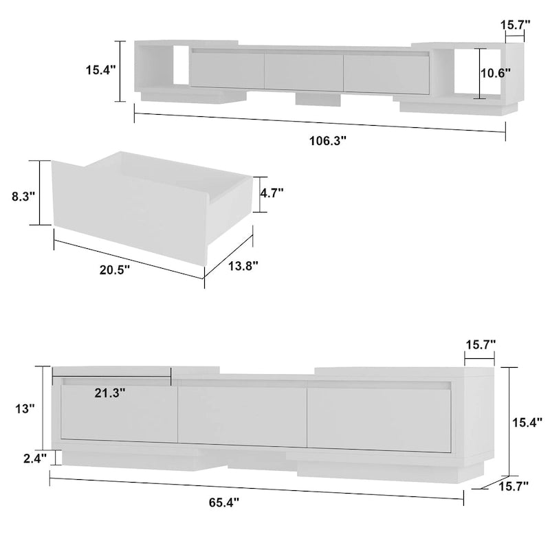 Meuble TV extensible rétractable pour centre de divertissement en tissu stretch