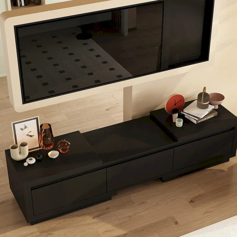 Meuble TV extensible rétractable pour centre de divertissement en tissu stretch