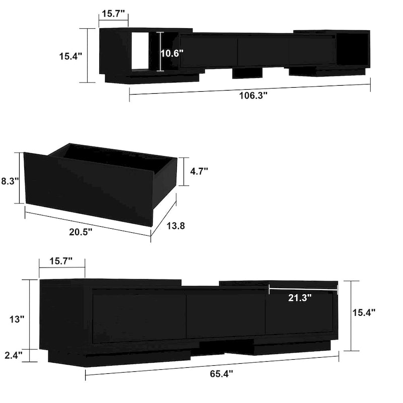 Meuble TV extensible rétractable pour centre de divertissement en tissu stretch