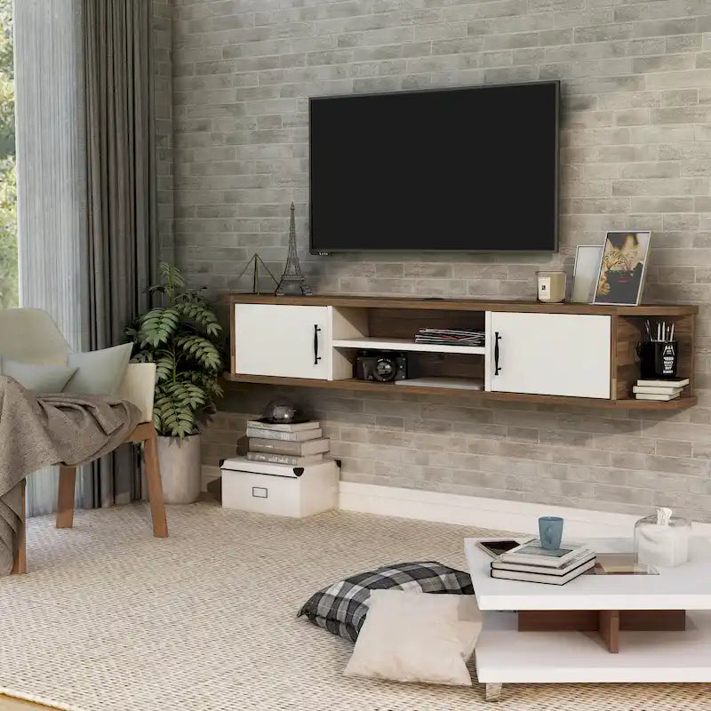 Meuble TV flottant Denhour DH BASIC Mid-Century Modern à 4 étagères de 71 pouces