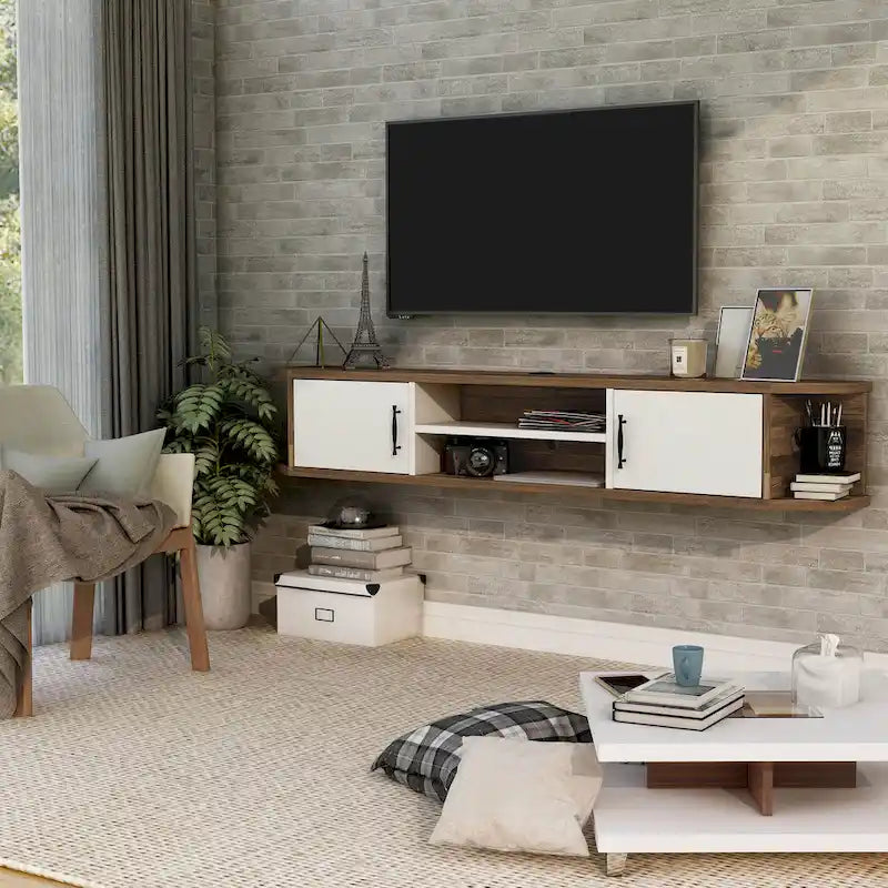 Meuble TV flottant Denhour DH BASIC Mid-Century Modern à 4 étagères de 71 pouces