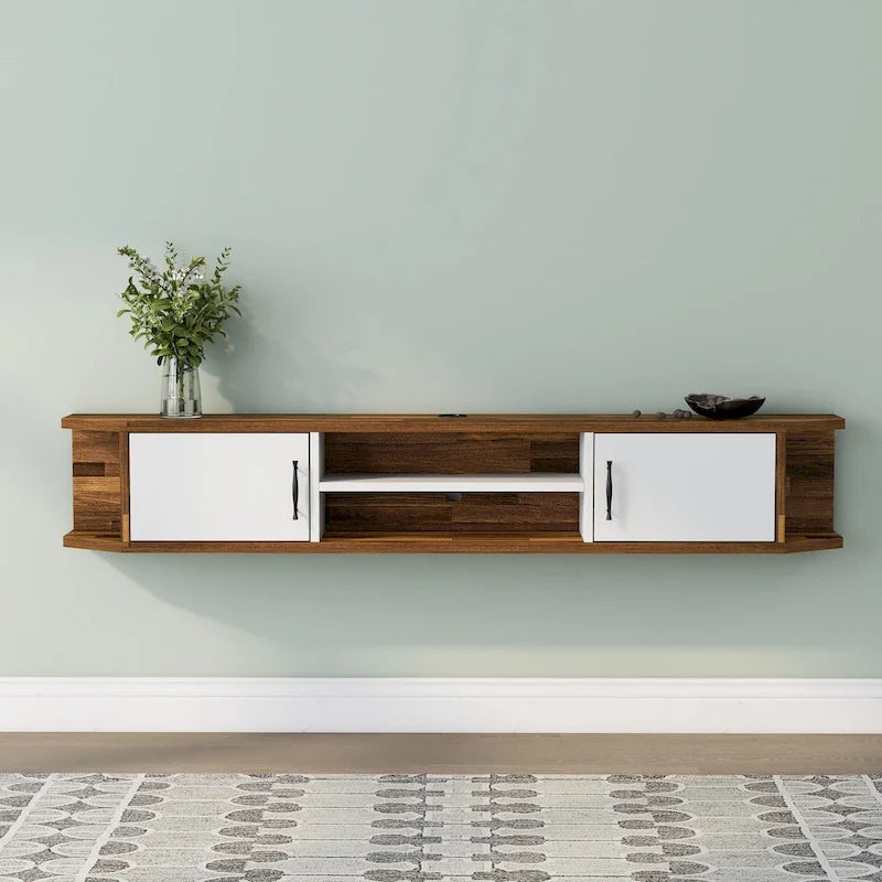 Meuble TV flottant Denhour DH BASIC Mid-Century Modern à 4 étagères de 71 pouces