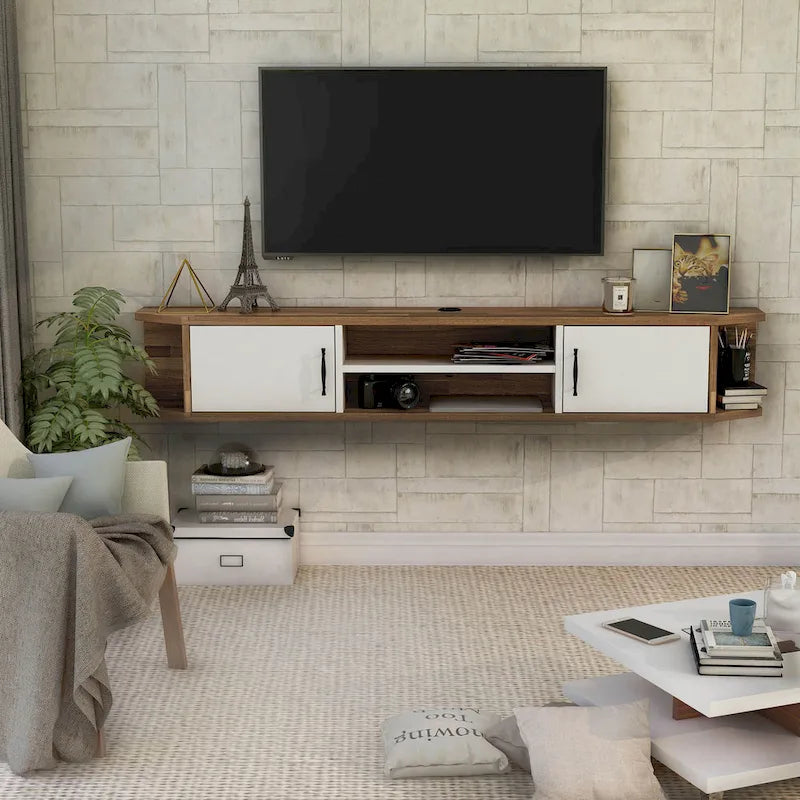 Meuble TV flottant Denhour DH BASIC Mid-Century Modern à 4 étagères de 71 pouces