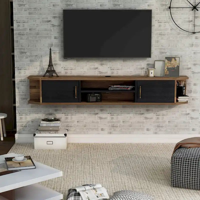 Meuble TV flottant Denhour DH BASIC Mid-Century Modern à 4 étagères de 71 pouces