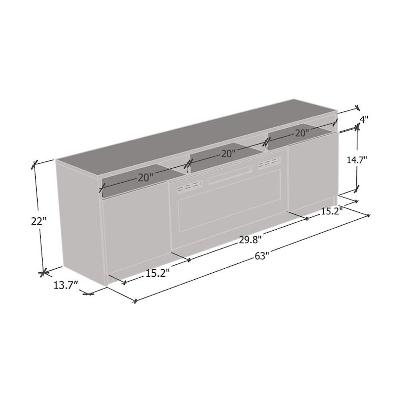 Meuble TV moderne Reno 05 avec cheminée électrique 63 po