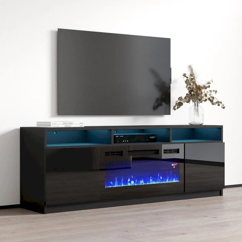 Meuble TV moderne Reno 05 avec cheminée électrique 63 po