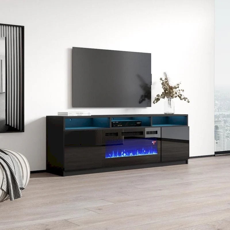 Meuble TV moderne Reno 05 avec cheminée électrique 63 po