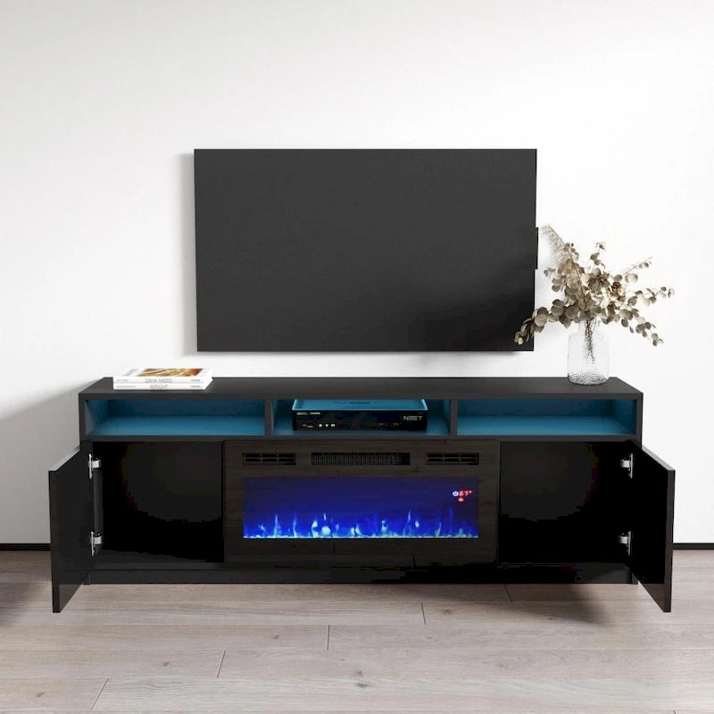 Meuble TV moderne Reno 05 avec cheminée électrique 63 po