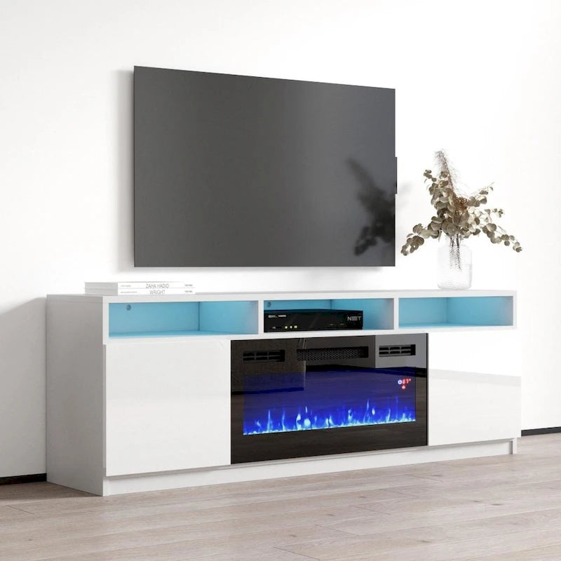 Meuble TV moderne Reno 05 avec cheminée électrique 63 po