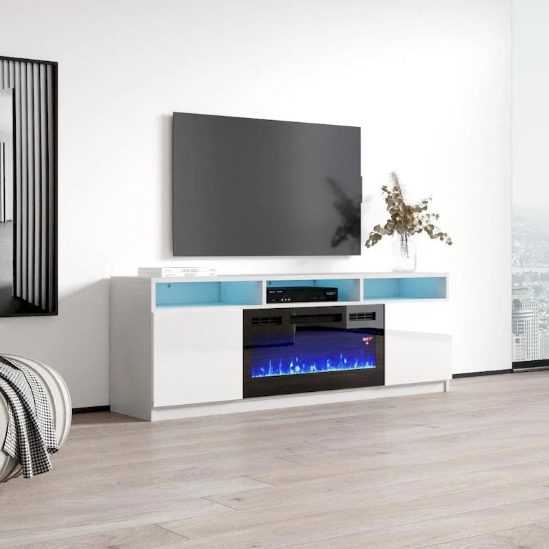 Meuble TV moderne Reno 05 avec cheminée électrique 63 po