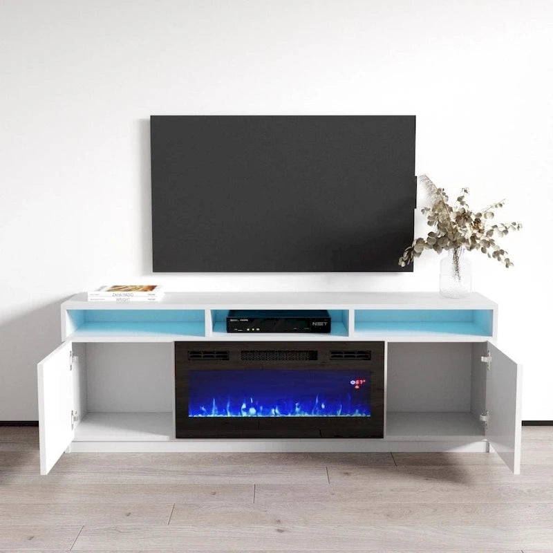 Meuble TV moderne Reno 05 avec cheminée électrique 63 po