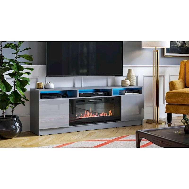 Meuble TV moderne Reno 05 avec cheminée électrique 63 po