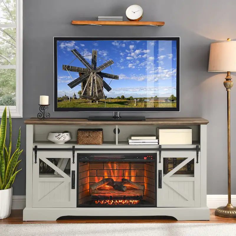 60 in. Electric Fireplace TV Stand Entertainment Center w/Door Sensor