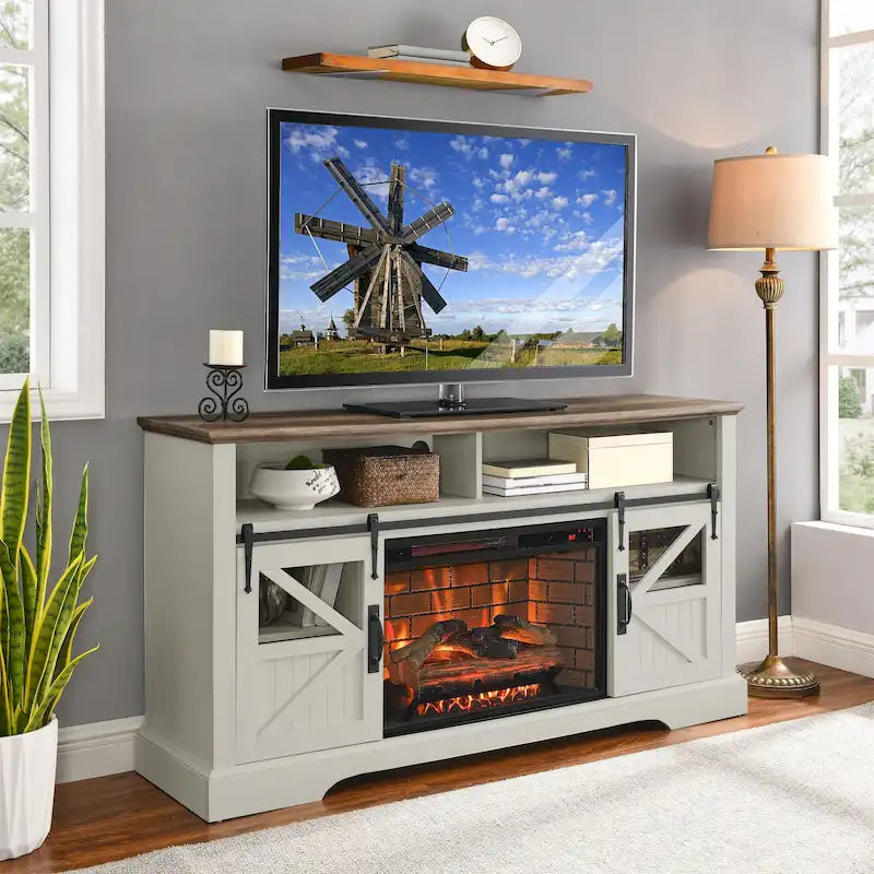 60 in. Electric Fireplace TV Stand Entertainment Center w/Door Sensor
