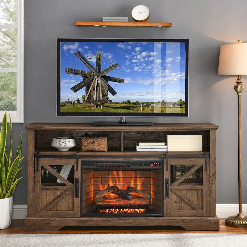 60 in. Electric Fireplace TV Stand Entertainment Center w/Door Sensor