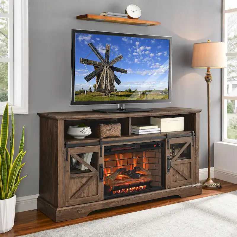 60 in. Electric Fireplace TV Stand Entertainment Center w/Door Sensor