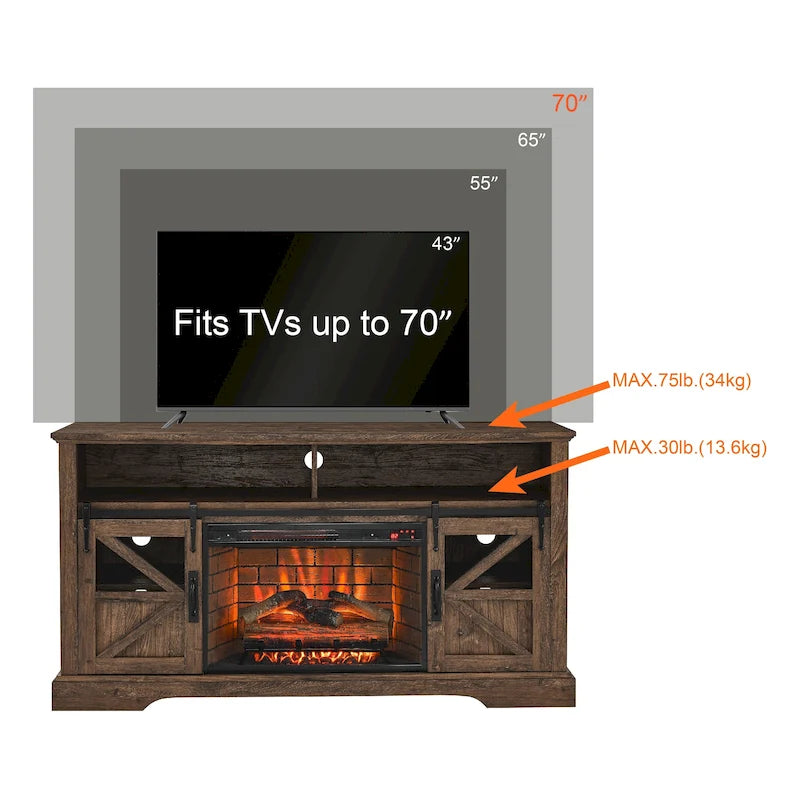 60 in. Electric Fireplace TV Stand Entertainment Center w/Door Sensor