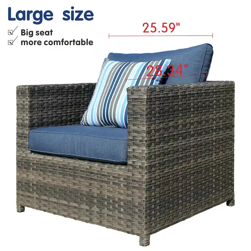 OVIOS Salon de jardin en osier 6 pièces avec coussins
