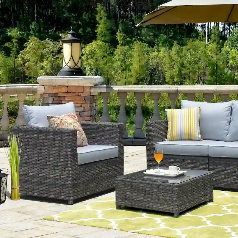 OVIOS Salon de jardin en osier 6 pièces avec coussins