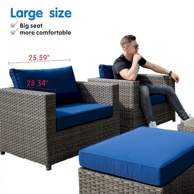 OVIOS Salon de jardin en osier 6 pièces avec coussins