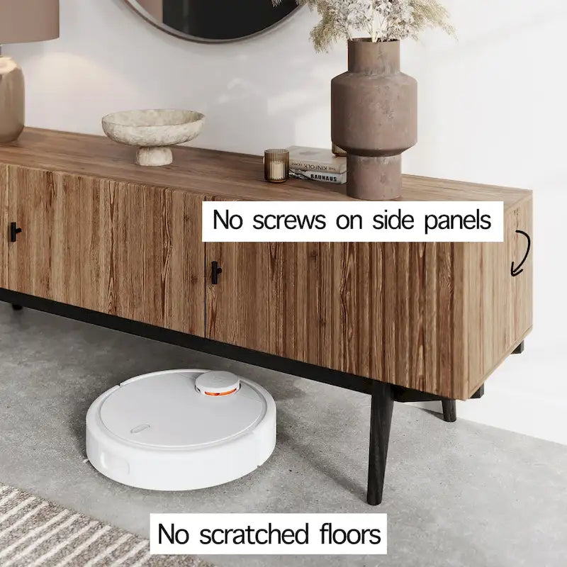 Meuble TV marron Chelsea de Living Skog, compatible avec les téléviseurs jusqu'à 65 pouces, avec design à lattes et pieds en bois