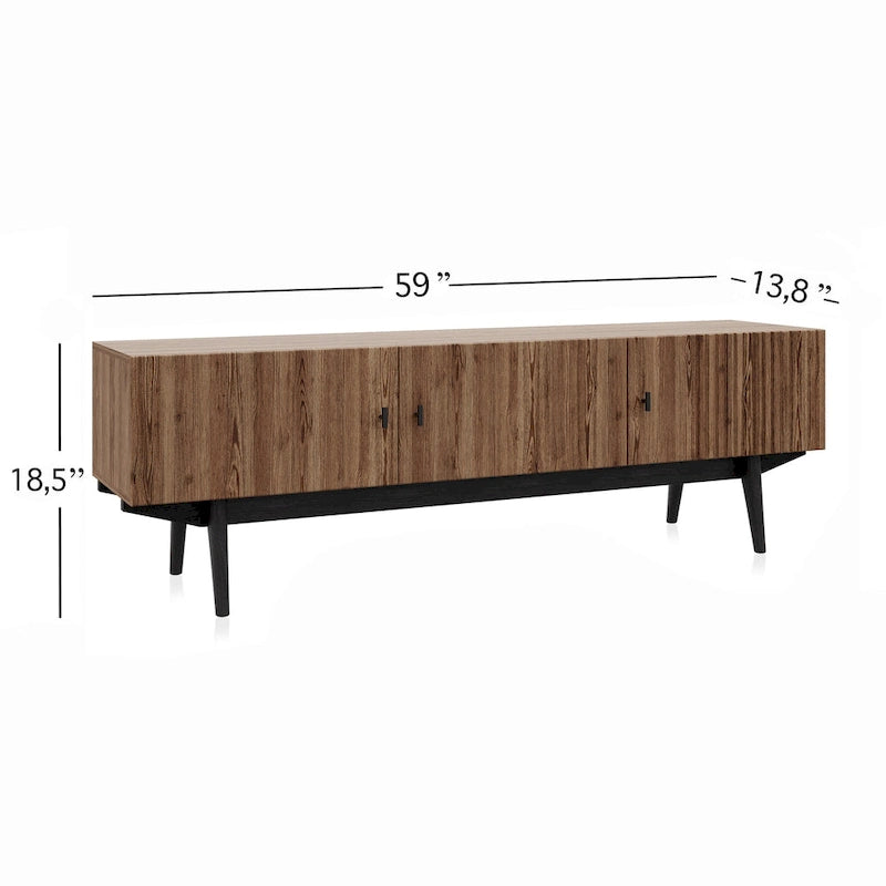 Meuble TV marron Chelsea de Living Skog, compatible avec les téléviseurs jusqu'à 65 pouces, avec design à lattes et pieds en bois
