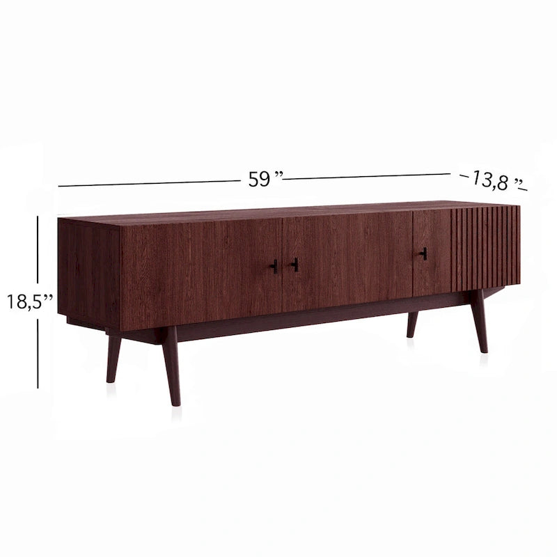 Meuble TV marron Chelsea de Living Skog, compatible avec les téléviseurs jusqu'à 65 pouces, avec design à lattes et pieds en bois