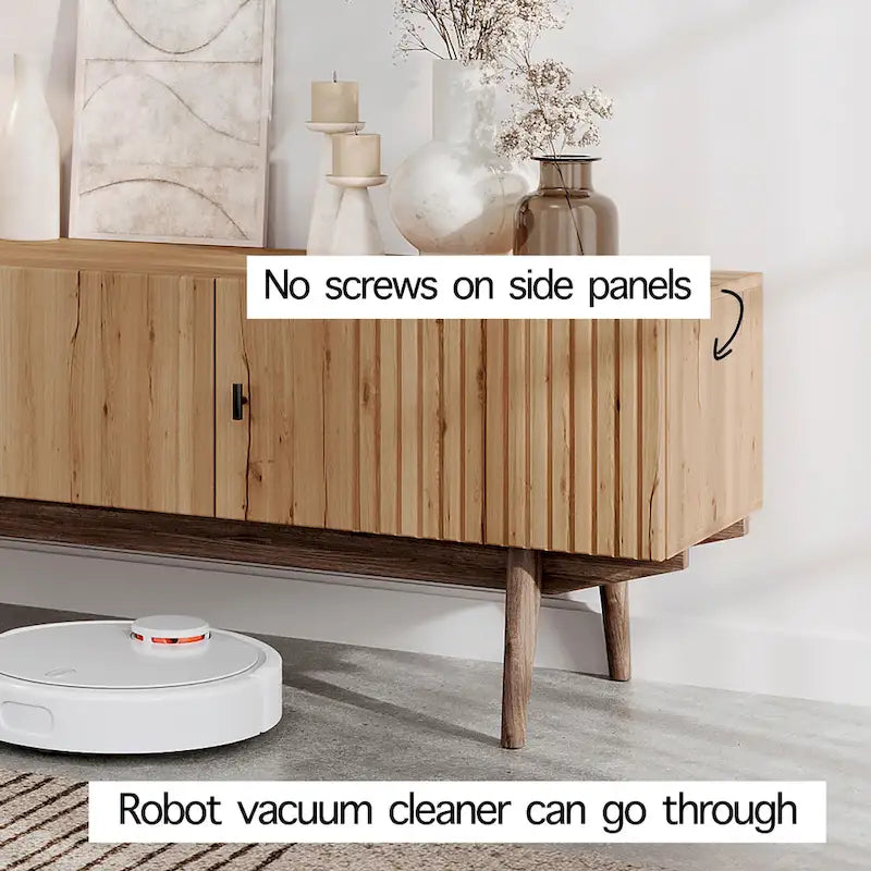 Meuble TV marron Chelsea de Living Skog, compatible avec les téléviseurs jusqu'à 65 pouces, avec design à lattes et pieds en bois