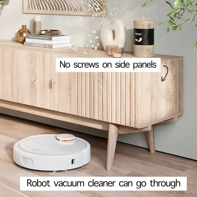 Meuble TV marron Chelsea de Living Skog, compatible avec les téléviseurs jusqu'à 65 pouces, avec design à lattes et pieds en bois