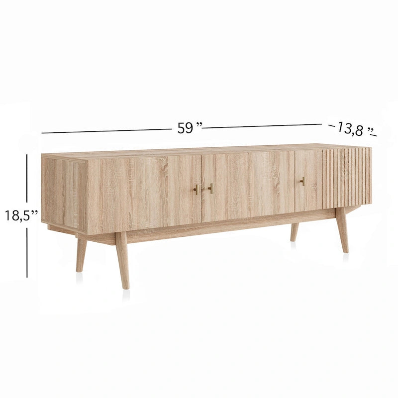 Meuble TV marron Chelsea de Living Skog, compatible avec les téléviseurs jusqu'à 65 pouces, avec design à lattes et pieds en bois