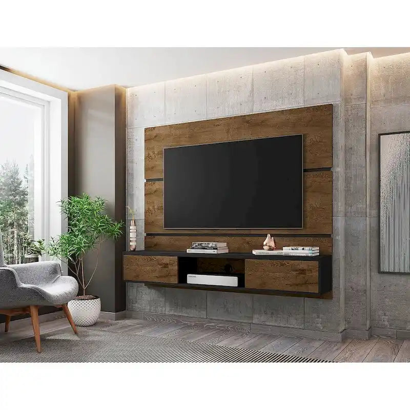 Meuble de divertissement flottant de salon Vernon Mid-Century Modern en bois de 160 cm