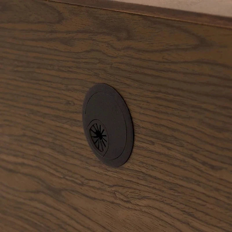 Meuble TV minimaliste avec tiroirsConsole multimédia en bois massif avec placards, porte abattante, placage noyer, entièrement assemblé