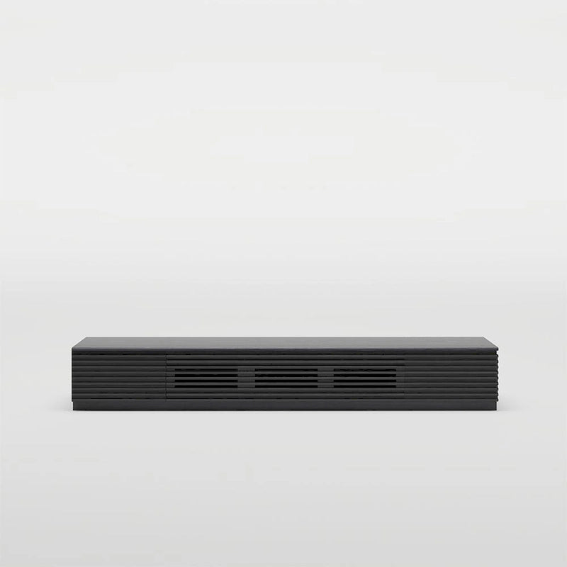 Meuble TV minimaliste avec tiroirsConsole multimédia en bois massif avec placards, porte abattante, placage noyer, entièrement assemblé