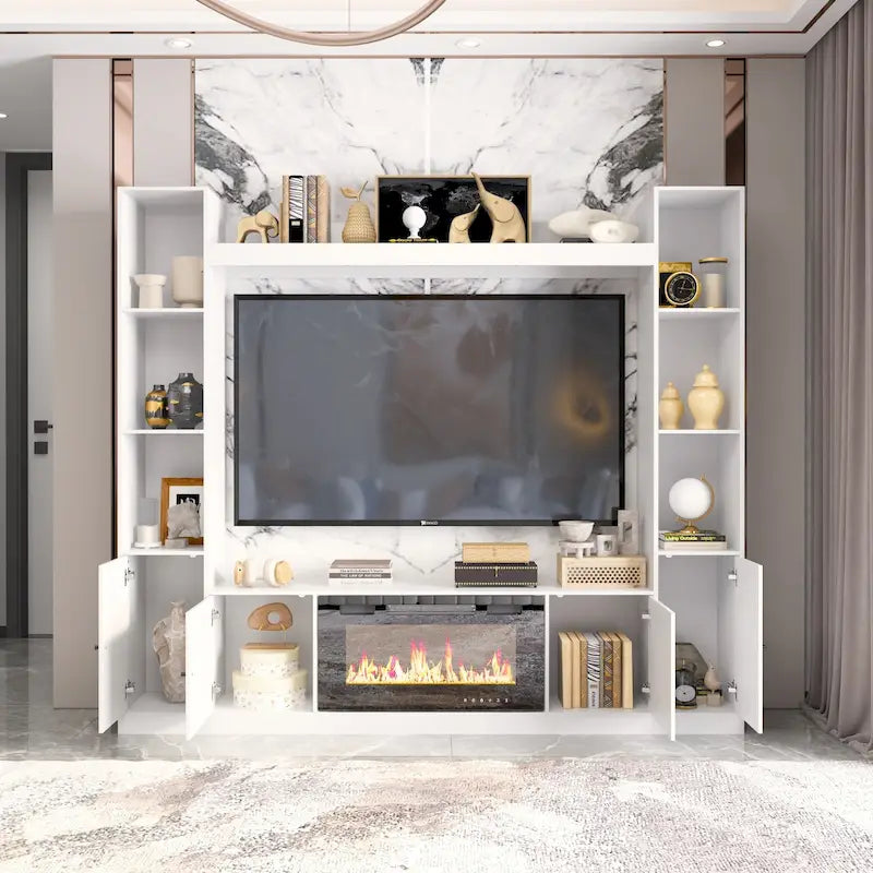 Meuble TV avec cheminée encastrable – Meuble multimédia élégant