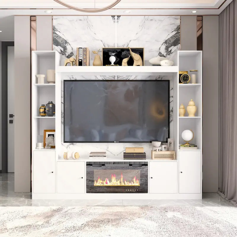 Meuble TV avec cheminée encastrable – Meuble multimédia élégant