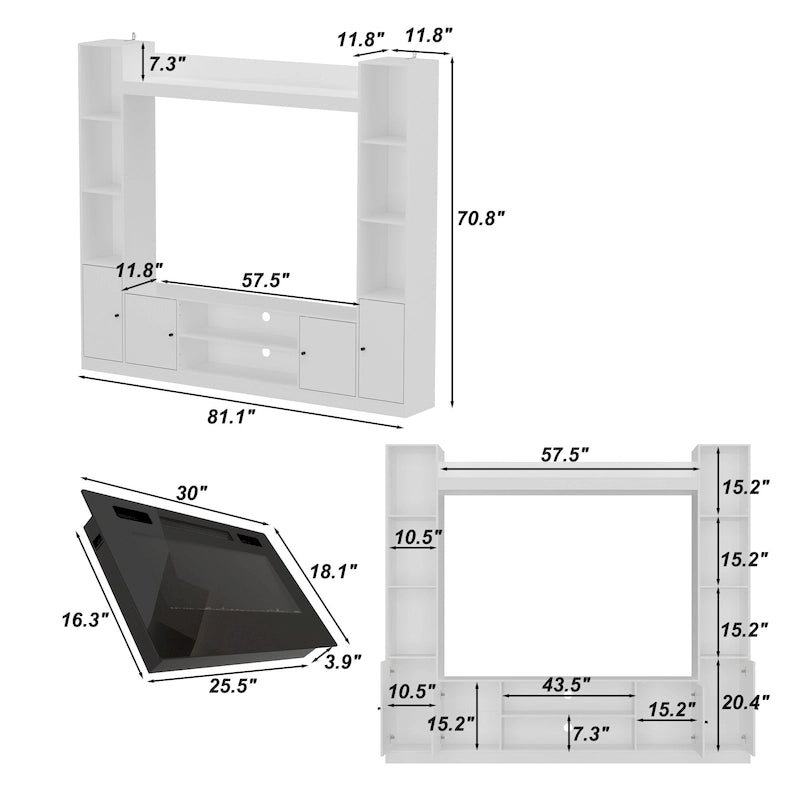 Meuble TV avec cheminée encastrable – Meuble multimédia élégant