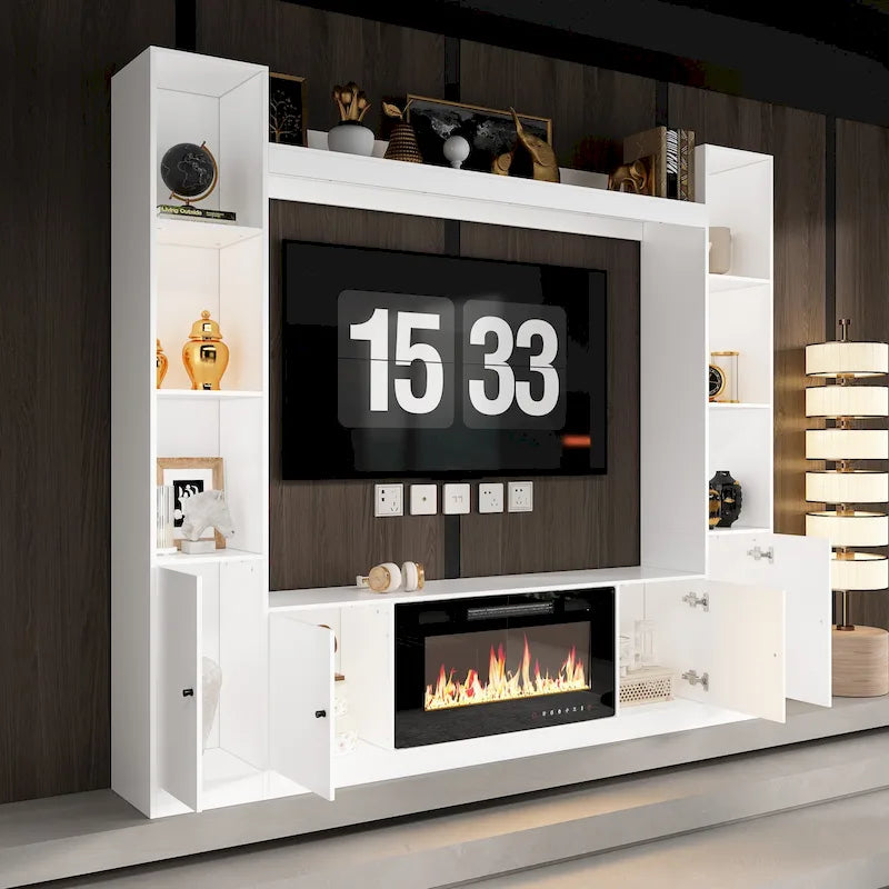 Meuble TV avec cheminée encastrable – Meuble multimédia élégant