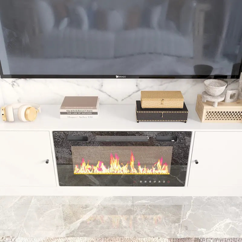 Meuble TV avec cheminée encastrable – Meuble multimédia élégant